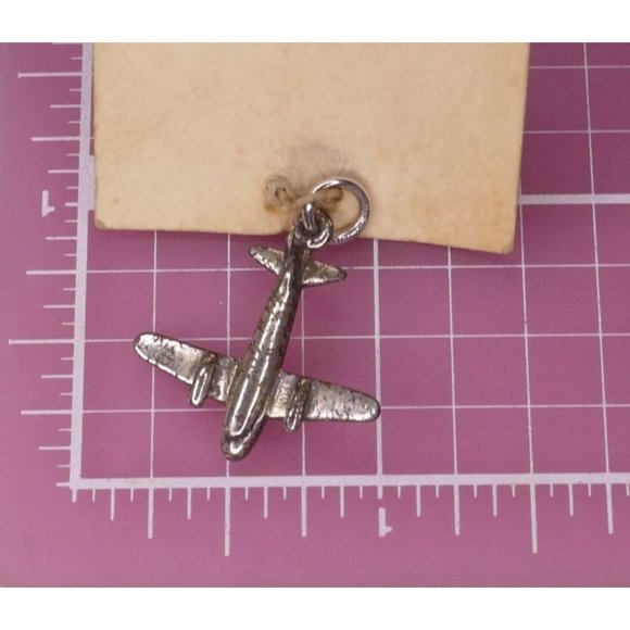 Vintage Sterling Silver Airplane Charm On Original Card - Picture 4 of 5